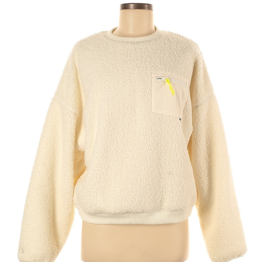 CONVERSE Oversized Sherpa Crewneck Lined Sweatshirt, Women’s M, Cream